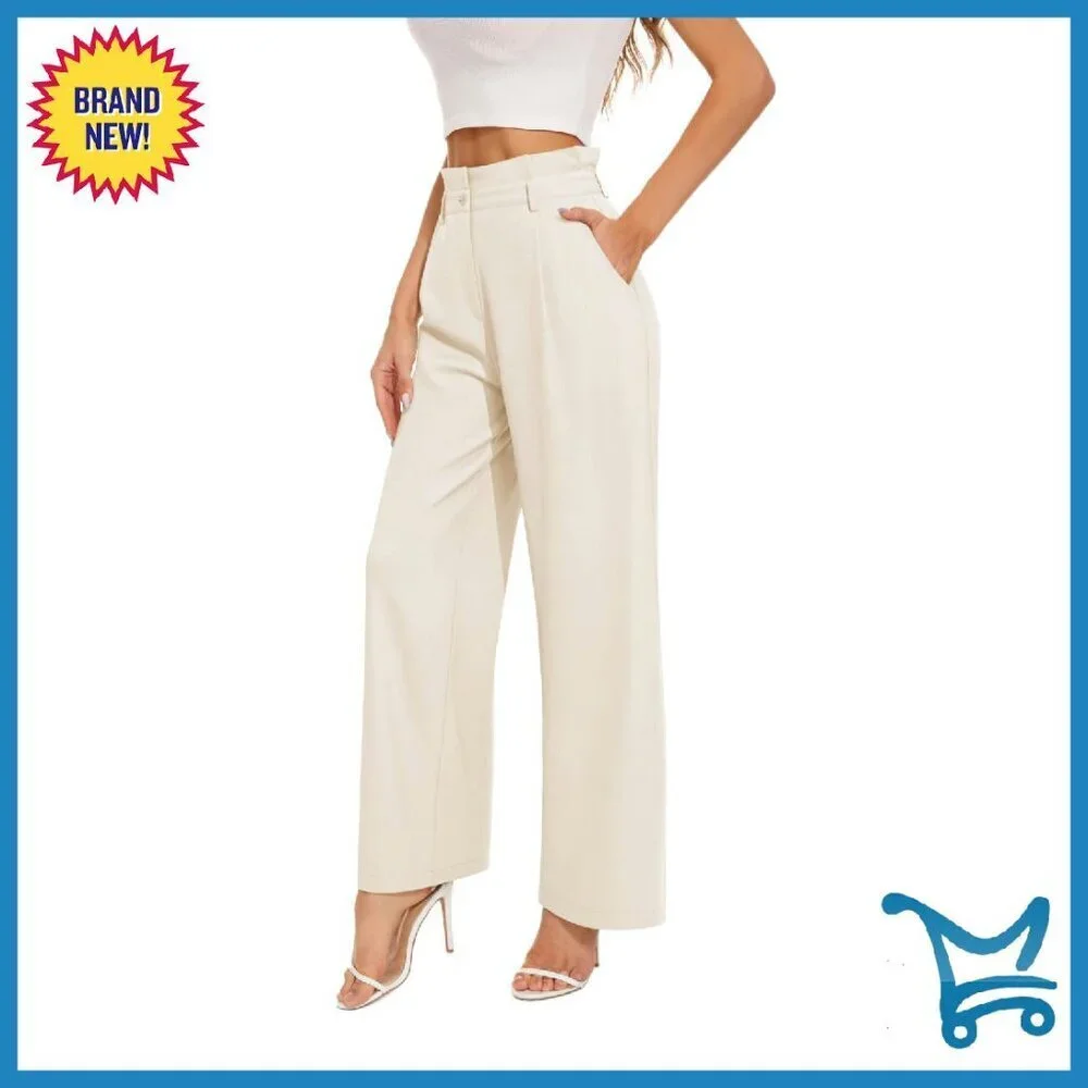 Wide Leg Work Pants High Waisted Paper Bag Waist Business Casual Trousers
